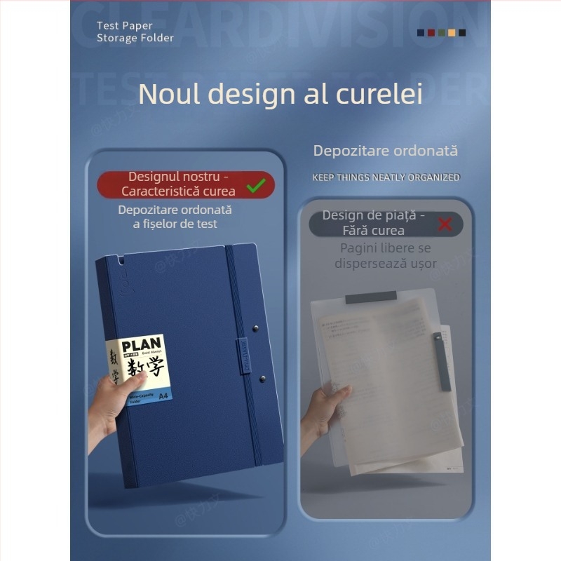 Mapă pentru lucrări de test A3/A4, cu pagini transparente de inserat, clemă dublă, material PP