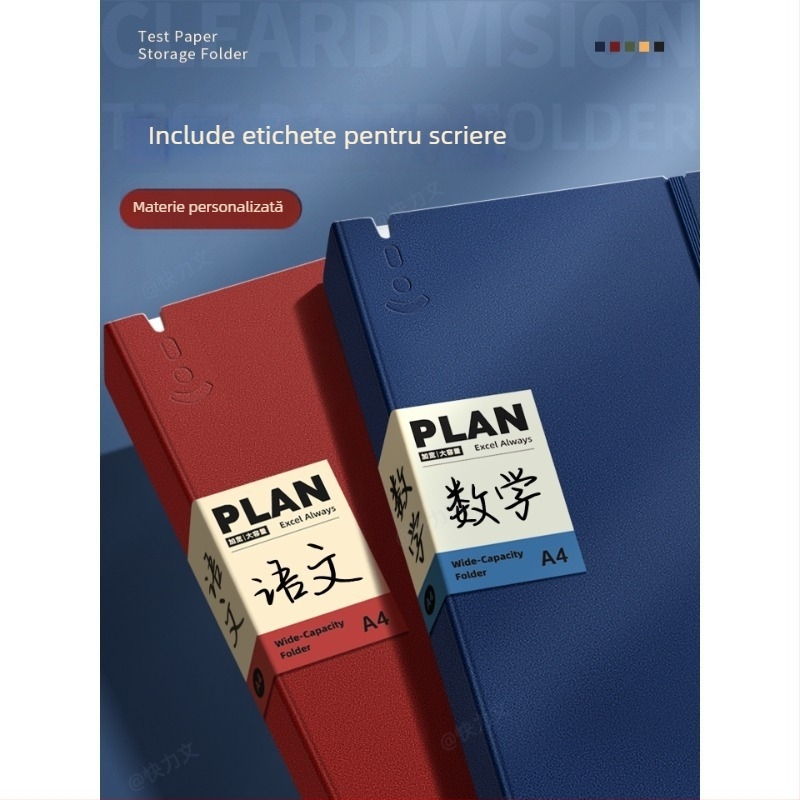 Mapă pentru lucrări de test A3/A4, cu pagini transparente de inserat, clemă dublă, material PP