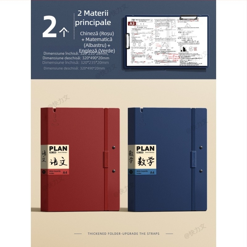 Mapă pentru lucrări de test A3/A4, cu pagini transparente de inserat, clemă dublă, material PP