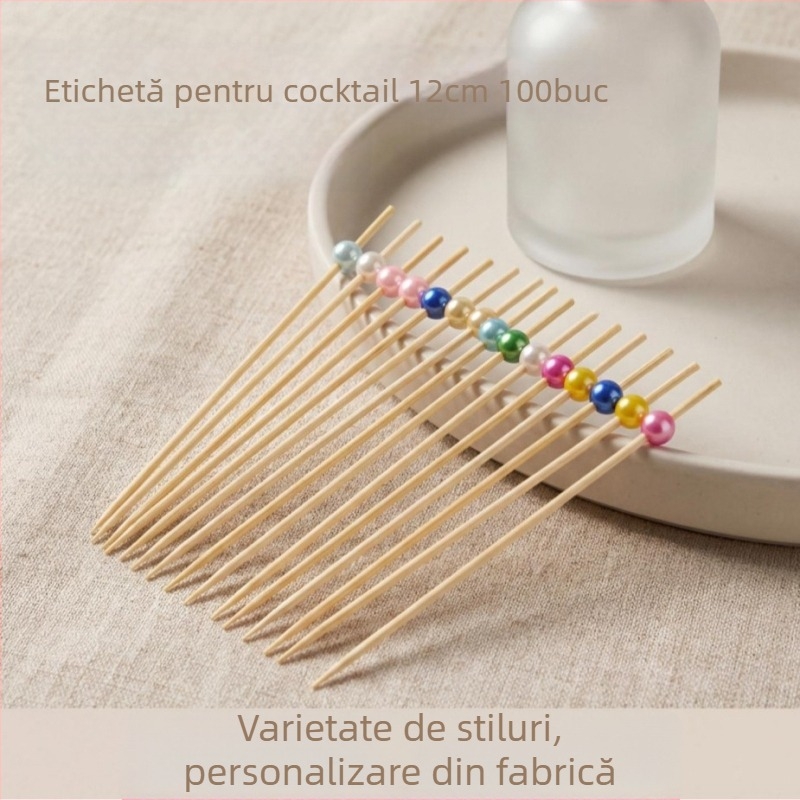 Bețișoare de unică folosință pentru cocktailuri și fructe, bețișoare decorative din bambus cu modele florale, bețișoare artistice pentru karaoke
