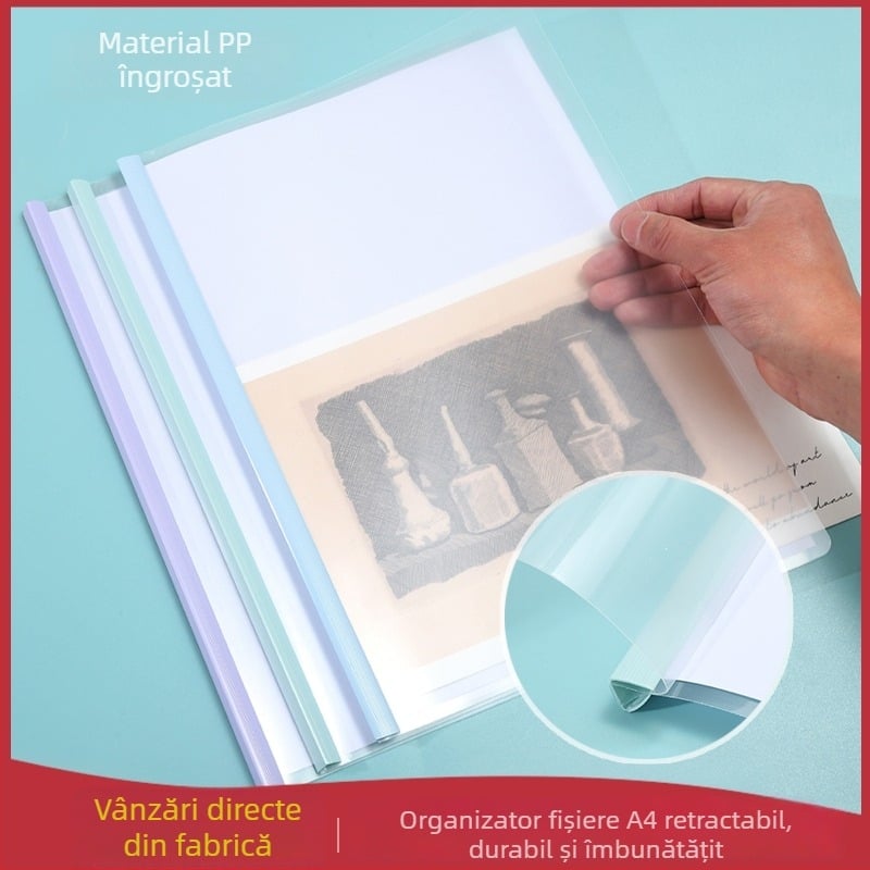Mapă A4 cu clemă pentru tijă, din plastic transparent și gros, pentru CV-uri și lucrări de examen