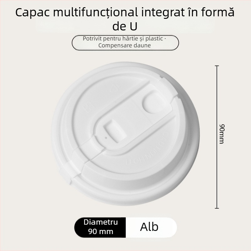 Capac de cafea diametru 90 mm, de unică folosință, gros, pentru băuturi calde precum lapte de soia și ceai cu lapte, ambalare pentru take-away, stil Instagram