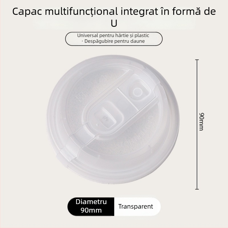 Capac de cafea diametru 90 mm, de unică folosință, gros, pentru băuturi calde precum lapte de soia și ceai cu lapte, ambalare pentru take-away, stil Instagram