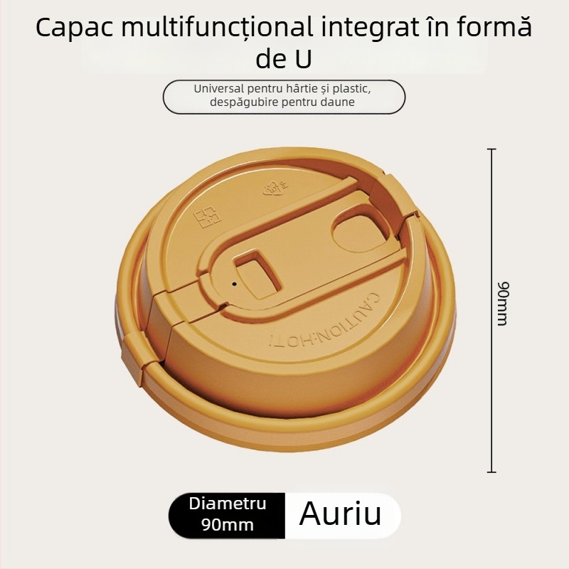 Capac de cafea diametru 90 mm, de unică folosință, gros, pentru băuturi calde precum lapte de soia și ceai cu lapte, ambalare pentru take-away, stil Instagram