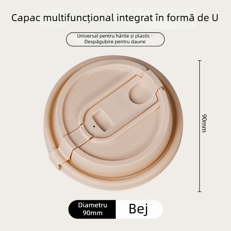Capac de cafea diametru 90 mm, de unică folosință, gros, pentru băuturi calde precum lapte de soia și ceai cu lapte, ambalare pentru take-away, stil Instagram
