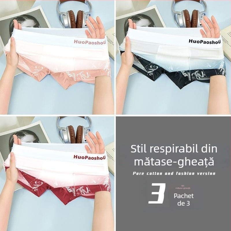 Boxeri bărbați fără cusături, cu efect gradient Ice Silk, subțiri și respirabili