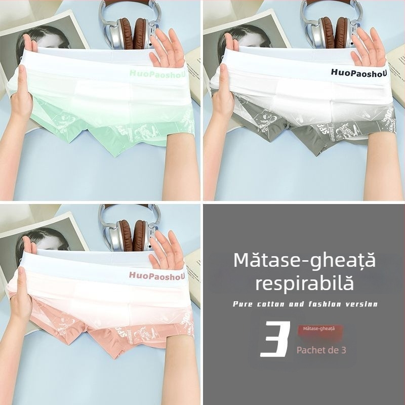 Boxeri bărbați fără cusături, cu efect gradient Ice Silk, subțiri și respirabili