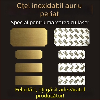 Placă de identificare din oțel inoxidabil, goală, pentru gravare cu laser, finisaj șlefuit; culori: aur, titan negru, argintiu; dimensiuni 76,2 x 25,4 mm; 10 bucăți cu spate adeziv.