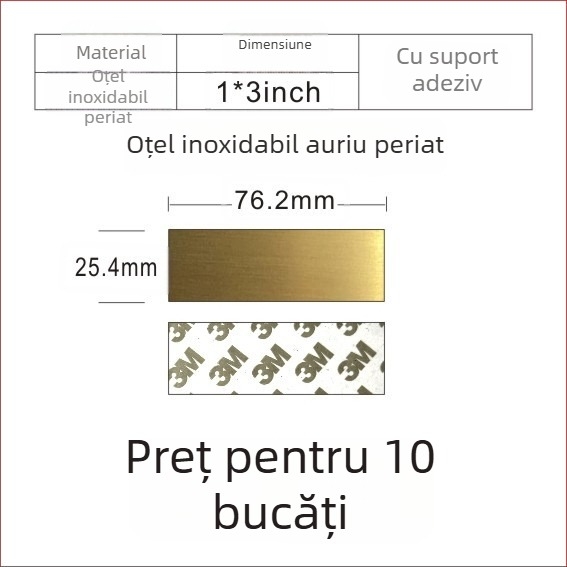 Placă de identificare din oțel inoxidabil, goală, pentru gravare cu laser, finisaj șlefuit; culori: aur, titan negru, argintiu; dimensiuni 76,2 x 25,4 mm; 10 bucăți cu spate adeziv.