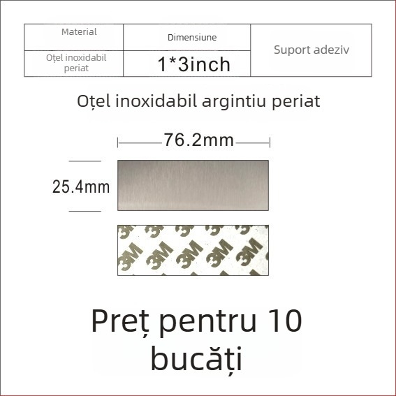 Placă de identificare din oțel inoxidabil, goală, pentru gravare cu laser, finisaj șlefuit; culori: aur, titan negru, argintiu; dimensiuni 76,2 x 25,4 mm; 10 bucăți cu spate adeziv.
