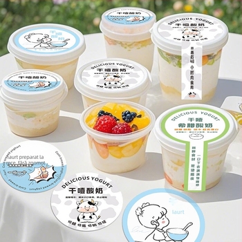 Etichete PVC autoadezive pentru sigilarea cupe de iaurt, cupe de budincă refrigerate, înghețată și sticle de băut
