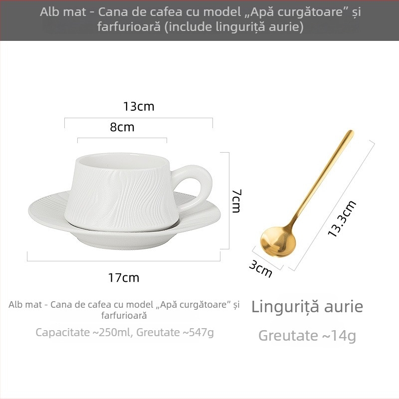 Set ceramic pentru cafea: cești și farfurioare, trei piese, stil modern minimalist, pentru birou și mic dejun