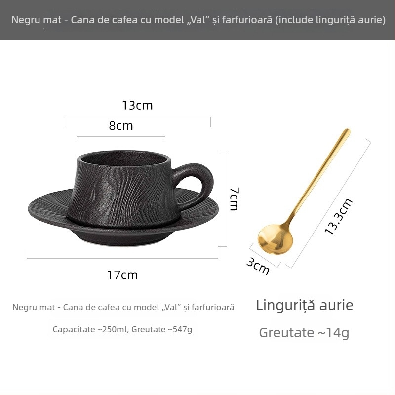 Set ceramic pentru cafea: cești și farfurioare, trei piese, stil modern minimalist, pentru birou și mic dejun