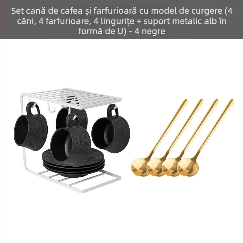 Set ceramic pentru cafea: cești și farfurioare, trei piese, stil modern minimalist, pentru birou și mic dejun
