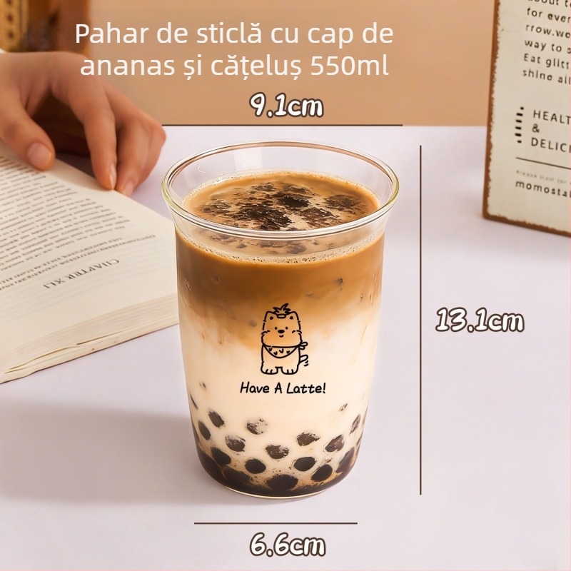 Pahar din sticlă compatibil cu microunde, pentru lapte și suc, portabil pentru micul dejun