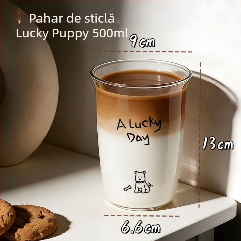 Pahar din sticlă compatibil cu microunde, pentru lapte și suc, portabil pentru micul dejun