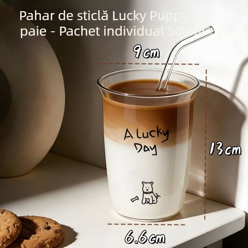 Pahar din sticlă compatibil cu microunde, pentru lapte și suc, portabil pentru micul dejun