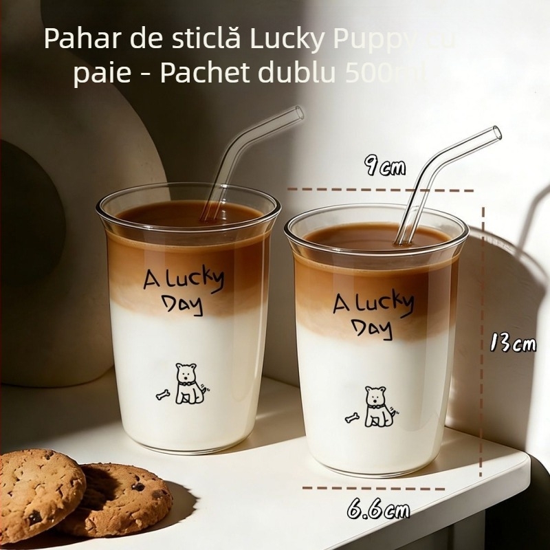 Pahar din sticlă compatibil cu microunde, pentru lapte și suc, portabil pentru micul dejun