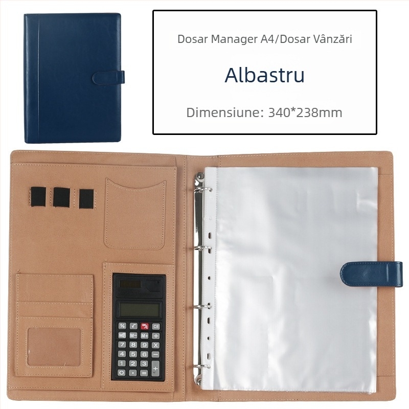 Folder multifuncțional pentru afaceri, cu inserții transparente, perforat pentru A4, pentru depozitarea notițelor și contractelor