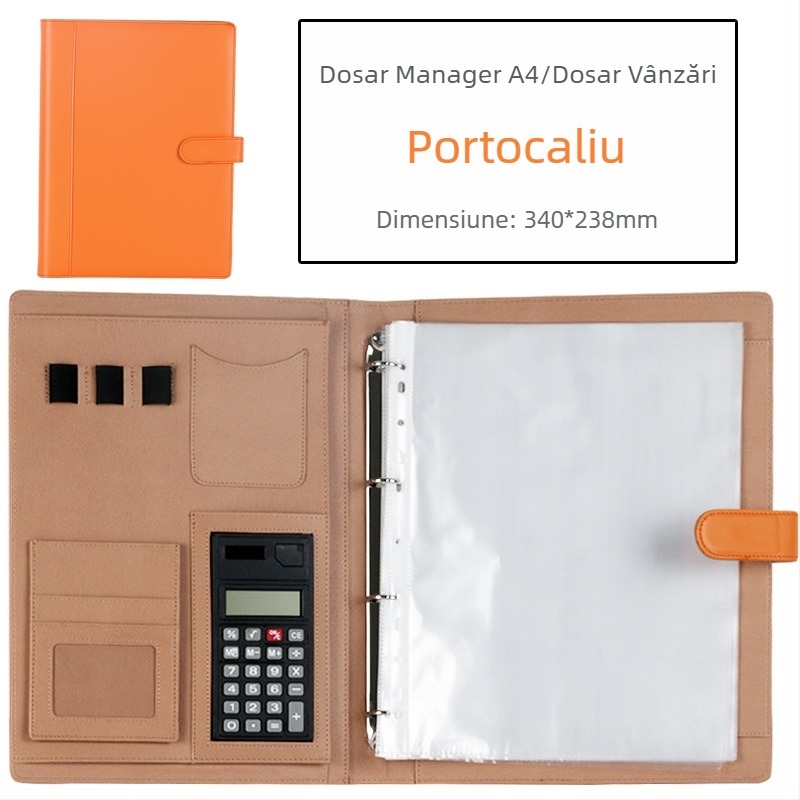 Folder multifuncțional pentru afaceri, cu inserții transparente, perforat pentru A4, pentru depozitarea notițelor și contractelor