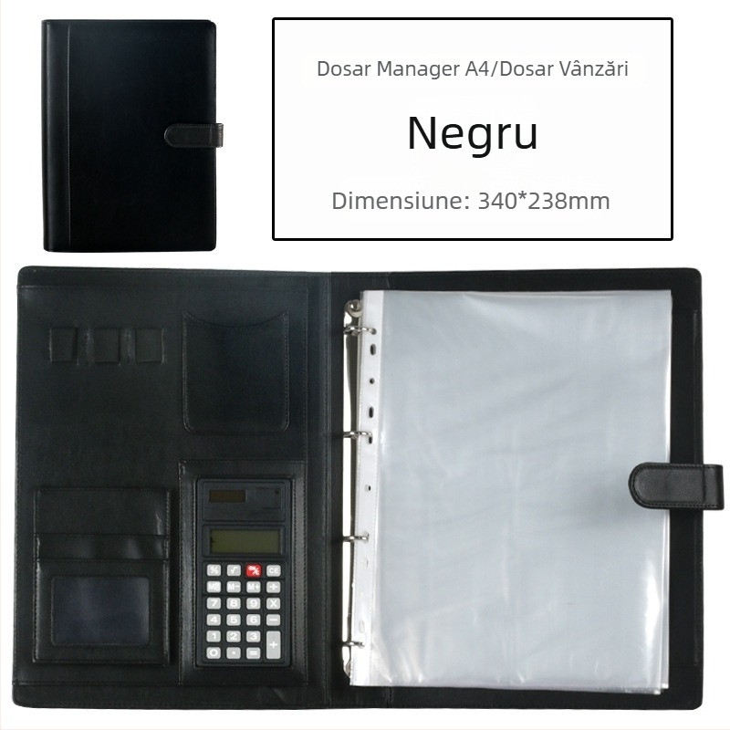 Folder multifuncțional pentru afaceri, cu inserții transparente, perforat pentru A4, pentru depozitarea notițelor și contractelor