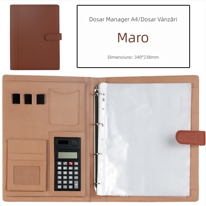 Folder multifuncțional pentru afaceri, cu inserții transparente, perforat pentru A4, pentru depozitarea notițelor și contractelor