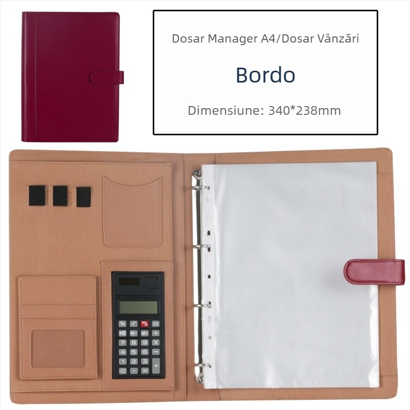 Folder multifuncțional pentru afaceri, cu inserții transparente, perforat pentru A4, pentru depozitarea notițelor și contractelor