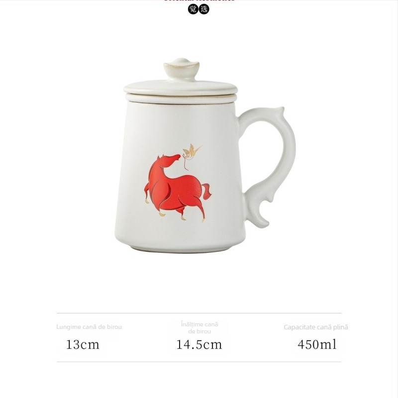 Ceașcă ceramică cu capac în stil Forbidden City, capacitate mare, separator ceai-apă, pentru birou, set cadou