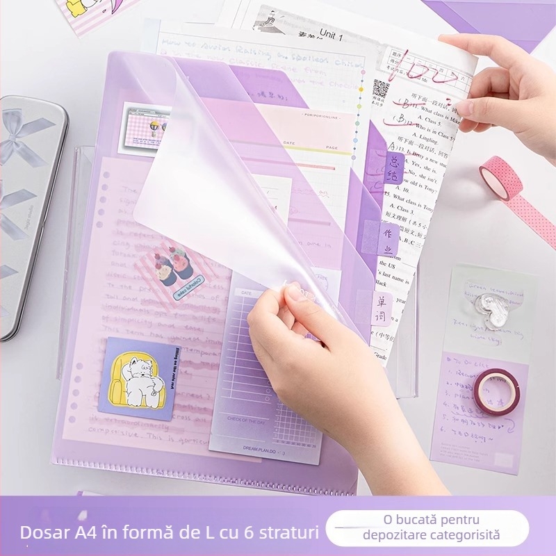 Dosar A4 gradient cu mai multe compartimente și clemă, gros, portabil, capacitate mare, rezistent la apă pentru documente de examen