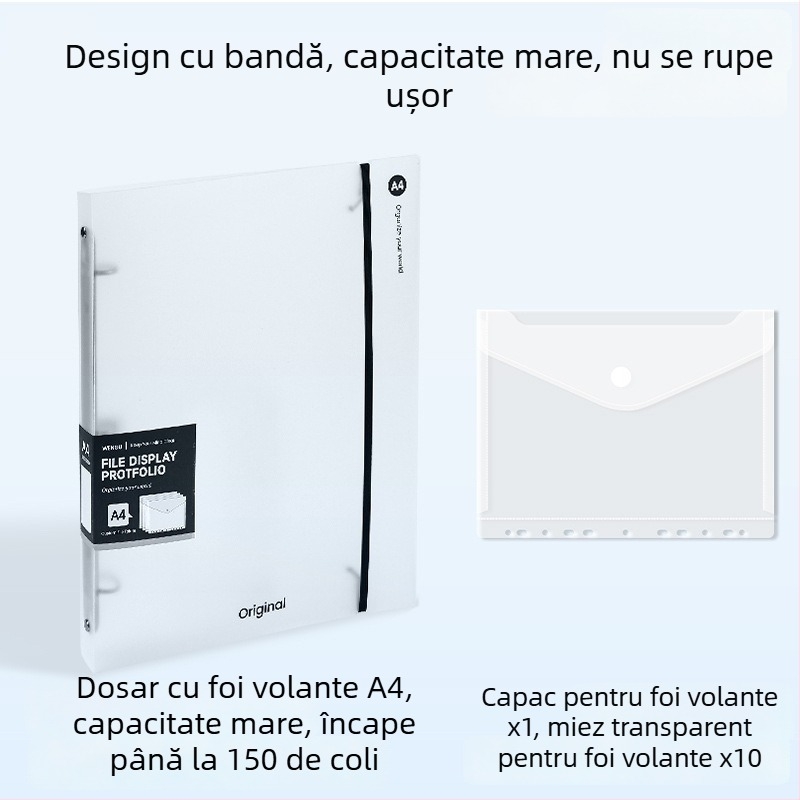 Mapă A4 transparentă pentru documente, organizator minimalist de birou, dimensiuni 32,3×26,5 cm