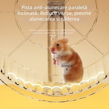 Roata de alergare pentru hamster, extra-large, silențioasă, cu suport și decor pentru cușcă
