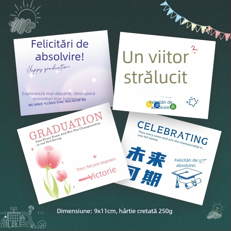 Buchet de absolvire însoțit de carduri de felicitare și mesaje scrise de mână