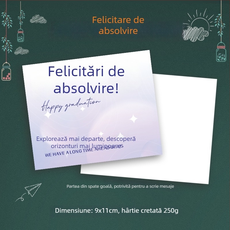 Buchet de absolvire însoțit de carduri de felicitare și mesaje scrise de mână
