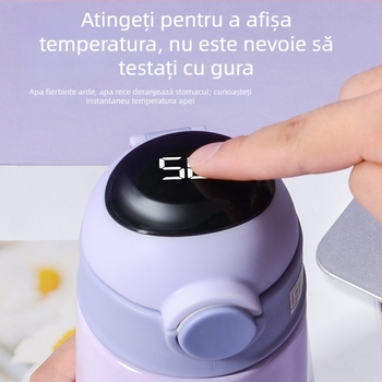 Pahar termoizolat pentru copii din oțel inoxidabil 304, design desen animat, cu pai și capac cu filet, portabil
