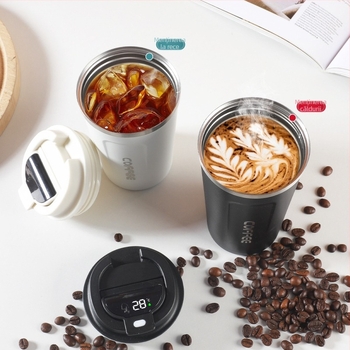 Cană de cafea din oțel inoxidabil, cu afișaj de temperatură, termos portabil pentru mașină, logo personalizabil, cadou