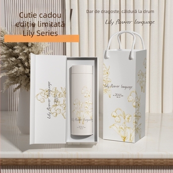 Cană termică din oțel inoxidabil 316, design Lily of the Valley, gravură logo, portabilă