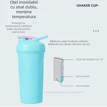 Cană shaker din oțel inoxidabil, cu încuietoare, capacitate mare, portabilă, izolantă pentru exterior