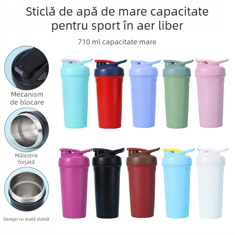 Cană shaker din oțel inoxidabil, cu încuietoare, capacitate mare, portabilă, izolantă pentru exterior