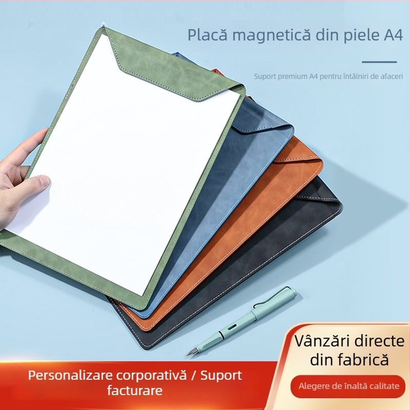Set din piele pentru conferințe cu suport A4, clips pentru documente, clips pentru notițe și suport pentru pahar