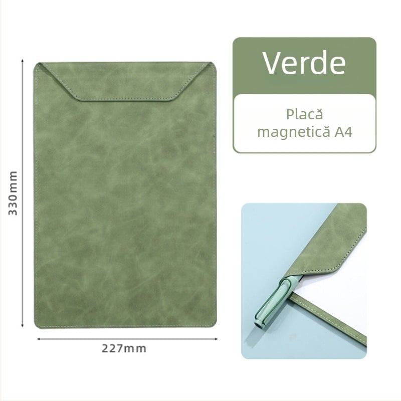 Set din piele pentru conferințe cu suport A4, clips pentru documente, clips pentru notițe și suport pentru pahar