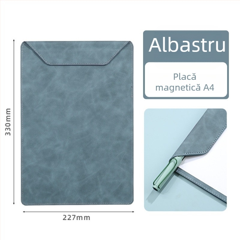 Set din piele pentru conferințe cu suport A4, clips pentru documente, clips pentru notițe și suport pentru pahar