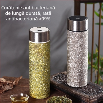 Cană izolantă din titan cu deblocare prin amprentă, infuzor de ceai, formă cilindrică, portabil