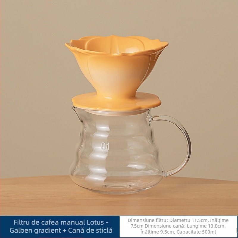 Vas pour-over manual, cu filtru și scară de măsurare, cană pentru cold brew și set de carafe din sticlă