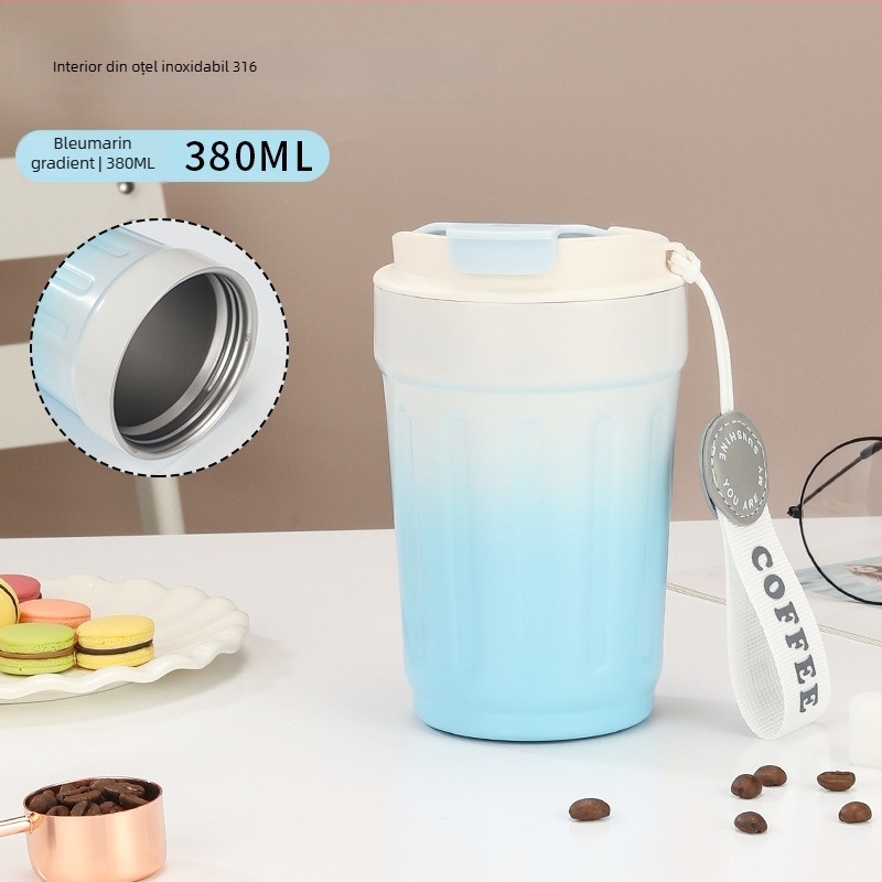 Cană termică cu interior ceramic 316, portabilă, cu capac rabatabil pentru băut direct, cană de cafea auto, mare capacitate