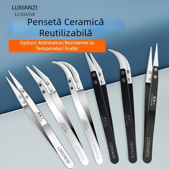 Pensete cu capete schimbătoare din oțel inoxidabil, izolate, antistatice ceramice, nemagnetice, vârf curbat, pentru întreținerea telefoanelor mobile, rezistente la temperaturi înalte