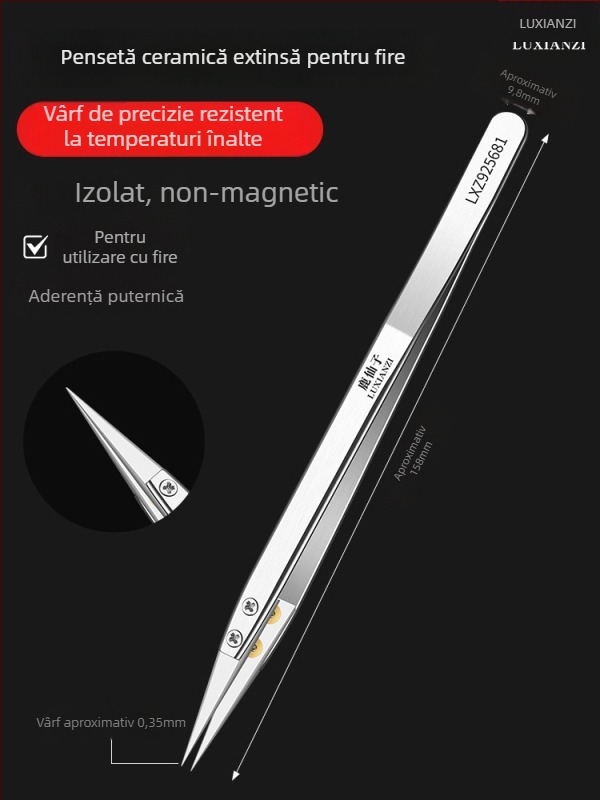 Pensete cu capete schimbătoare din oțel inoxidabil, izolate, antistatice ceramice, nemagnetice, vârf curbat, pentru întreținerea telefoanelor mobile, rezistente la temperaturi înalte