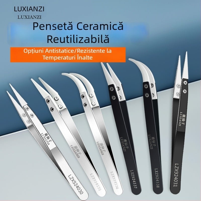 Pensete cu capete schimbătoare din oțel inoxidabil, izolate, antistatice ceramice, nemagnetice, vârf curbat, pentru întreținerea telefoanelor mobile, rezistente la temperaturi înalte