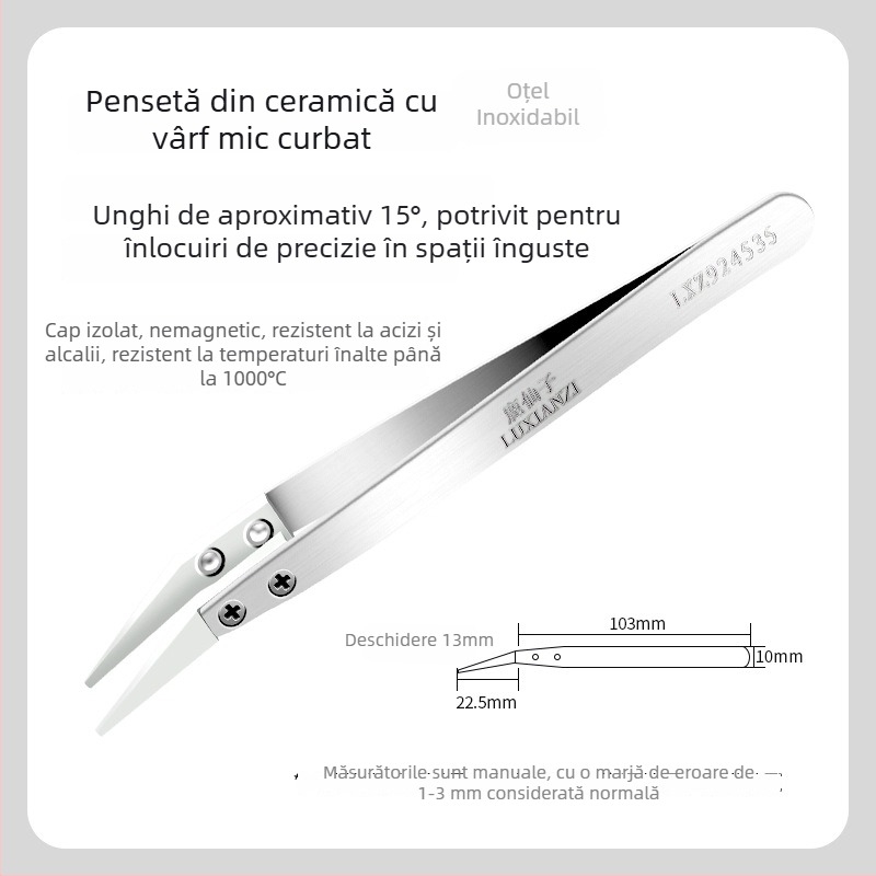 Pensete cu capete schimbătoare din oțel inoxidabil, izolate, antistatice ceramice, nemagnetice, vârf curbat, pentru întreținerea telefoanelor mobile, rezistente la temperaturi înalte