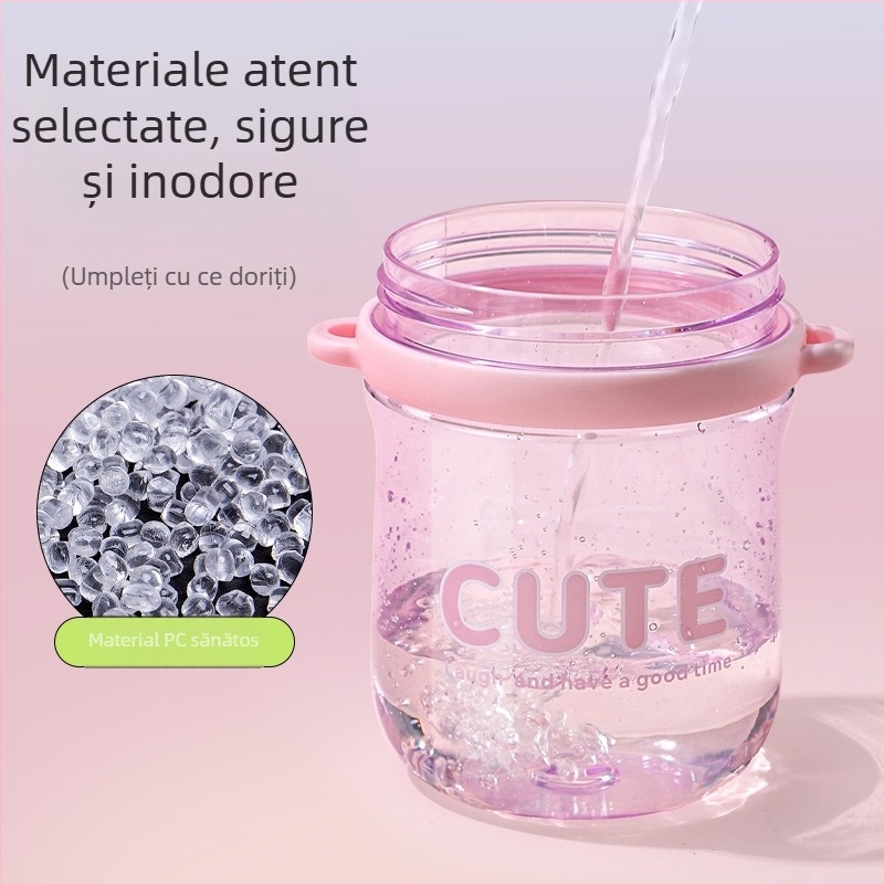 Pahar din plastic minimalist cu design de ceai de flori, pai, recipient de apă portabil și compact pentru studenți și cupluri, stil influencer