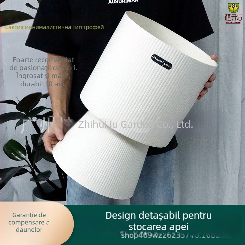 Ghiveci plastic cu picior înalt pentru interior - premium, ușor de întreținut, respirabil, economisitor de apă, durabil, stil roman, potrivit pentru Cymbidium, Phalaenopsis și pomul banilor.